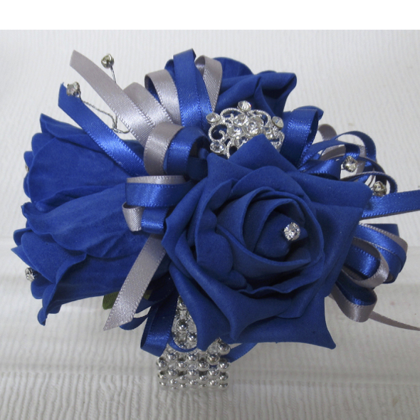 Royal Blue & Silver Wrist Corsage